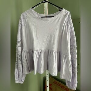 FREE PEOPLE  Light Purple Lace Sleeve Blouse